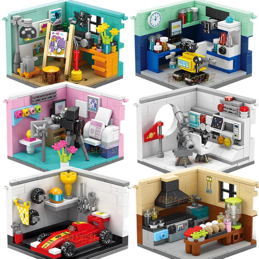 EZ NEW Dreams House Racer Car Doctor Painter Musician Scientist Pastry Chef Cameraman Astronaut Building Blocks Kit Brick Model Toy