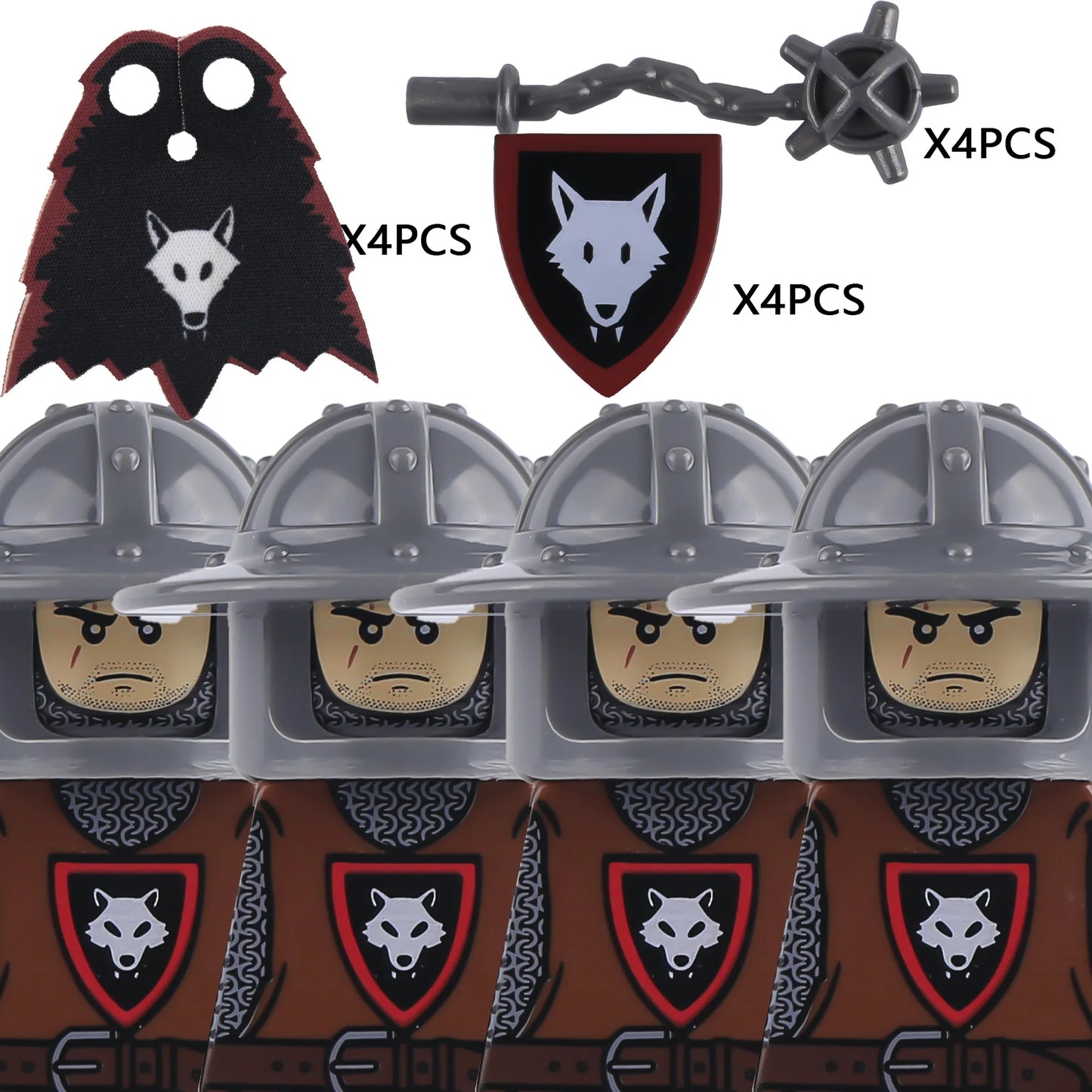 EZ MOC Castle Wolf Knights Figures Building Blocks Medieval Militray Soldiers Guard Ranger Warrior Shields Cape Weapons Bricks Toys