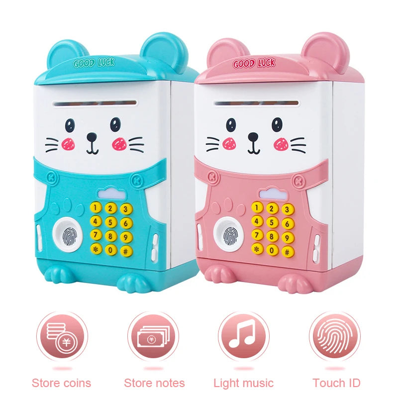 EZ NEW Cartoon ATM Cash Saving Box Money Bank Toy For Kids Electronic Large Money Box Savings Password Digital Fingerprint Unlock