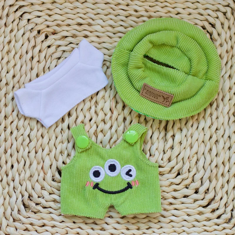 EZ 17cm Labubu Doll Fashion Set Cute White Shirt Hat Animal Overalls Doll Accessories Clothing Set Change Doll Clothes Gift