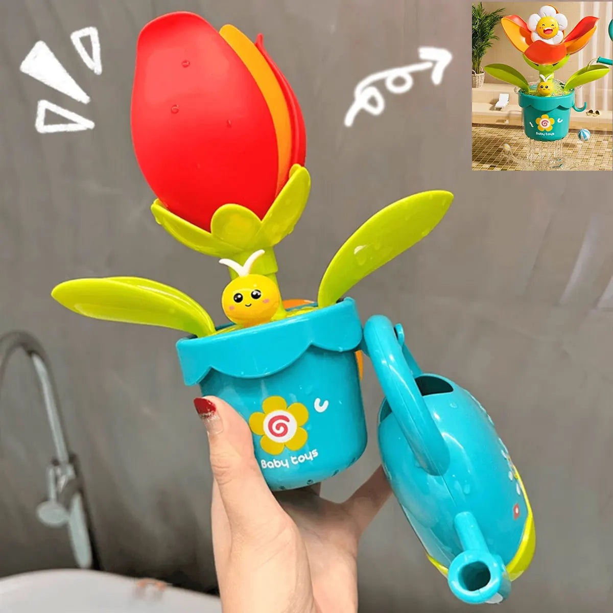 EZ Duck/Flower Shape Baby Bath Toy Play Water in Lion Waterwheel Children Fun in Shower Bathtub with Suction Cup in Kid Gift