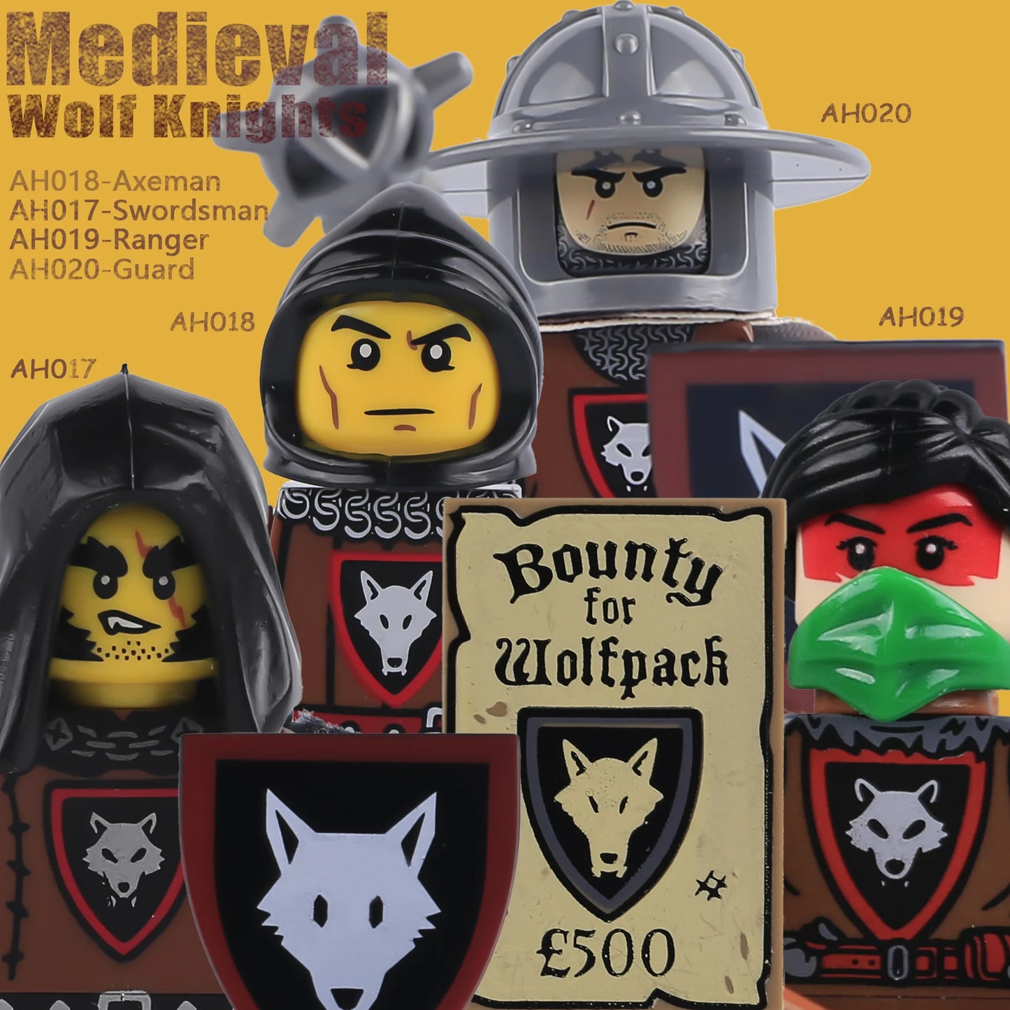 EZ MOC Castle Wolf Knights Figures Building Blocks Medieval Militray Soldiers Guard Ranger Warrior Shields Cape Weapons Bricks Toys