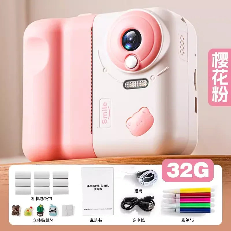 EZ 32G Instant Printing Camera Photography Portable Thermal Digital Kids Toys Girl Recorder 1080P Video Doodles 2.8in Birthday Gift