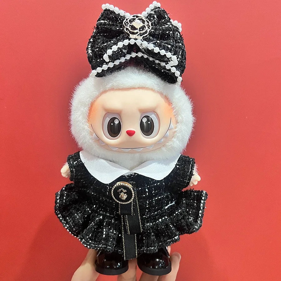 EZ 17cm Mickey Mini Costume Suitable Toy V3 for Labubu Clothes Korean Kpop Idol Pink Bright Silk Bow Princess Dress Birthday Gift