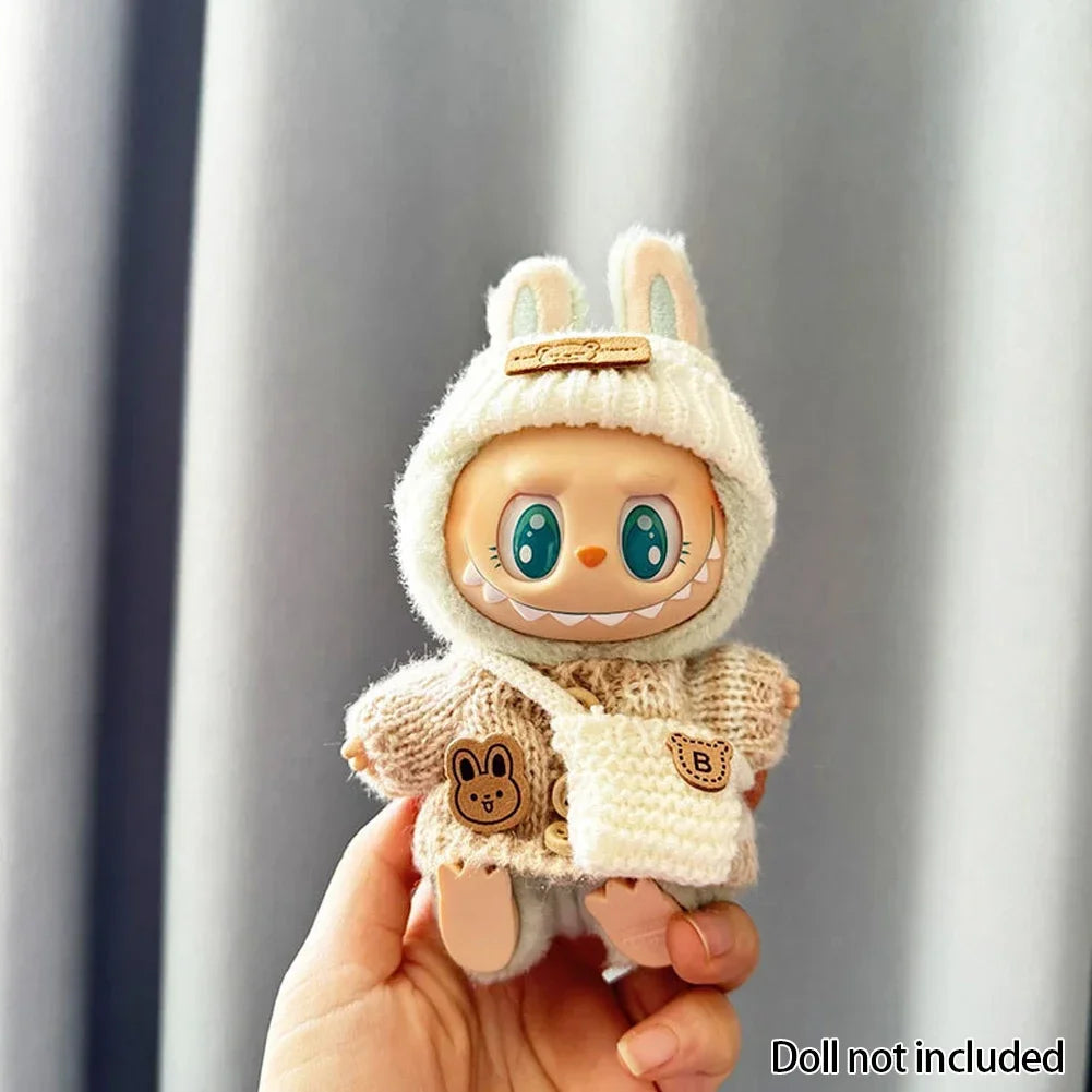 EZ For 15-17 cm v1v2 Labubu Clothes outfit Labubu Sitting Party Bear Label Scarf Hat Bag Dolls Accessories Cute Decoration
