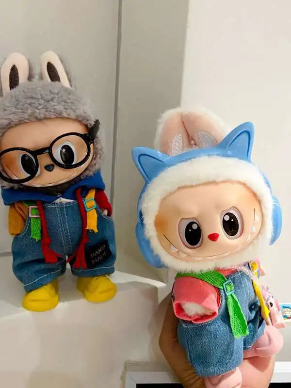 EZ denim overalls labubu pendant dolls Original Design 17cm Mini Doll'S designer Clothes Outfit Accessories  V1 V2 luxury