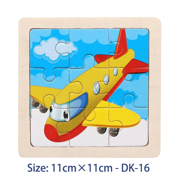 EZ 11cm/4.33in Kids Wooden Jigsaw Puzzle Games Cartoon Animal Vehicle Pattern Children Montessori Educational Toys