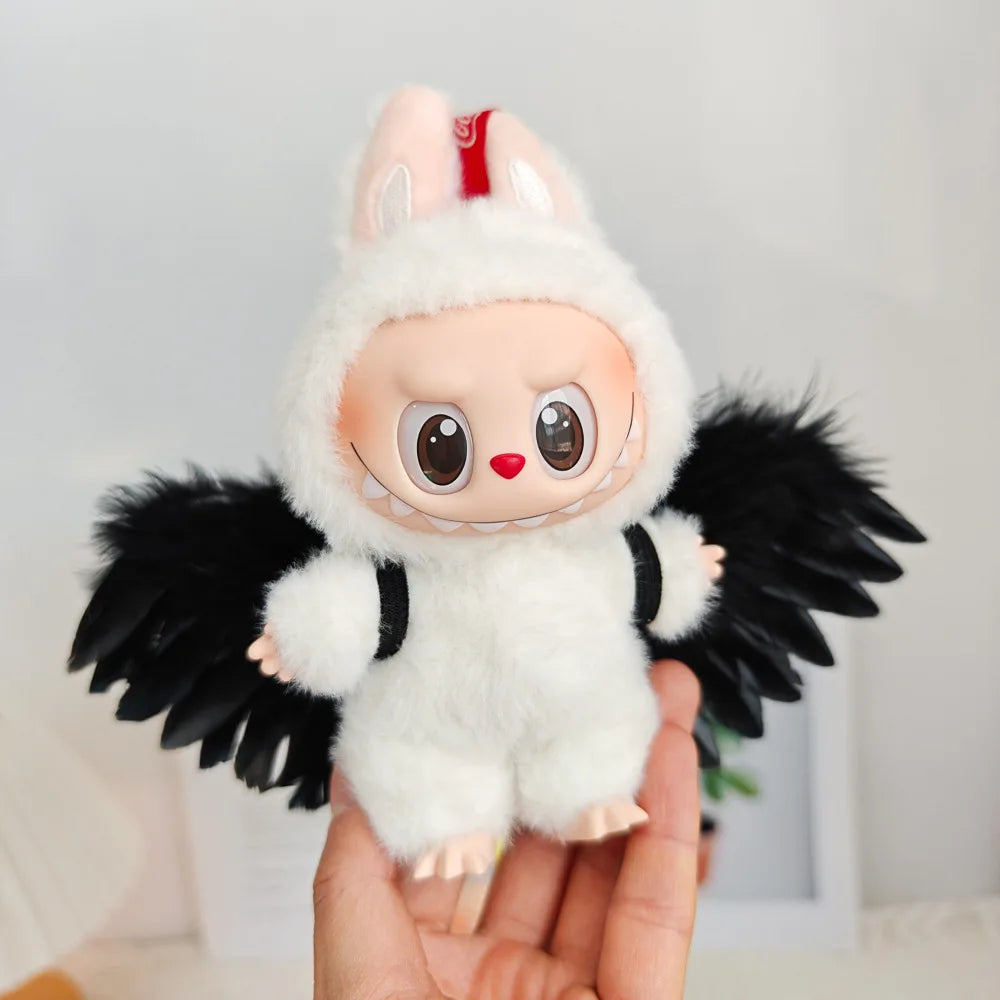 EZ Doll Clothes Outfit Accessories for 15-17cm Labubu Black White Angel Feather Wings DIY Mini Dolls Clothing Girl Gift