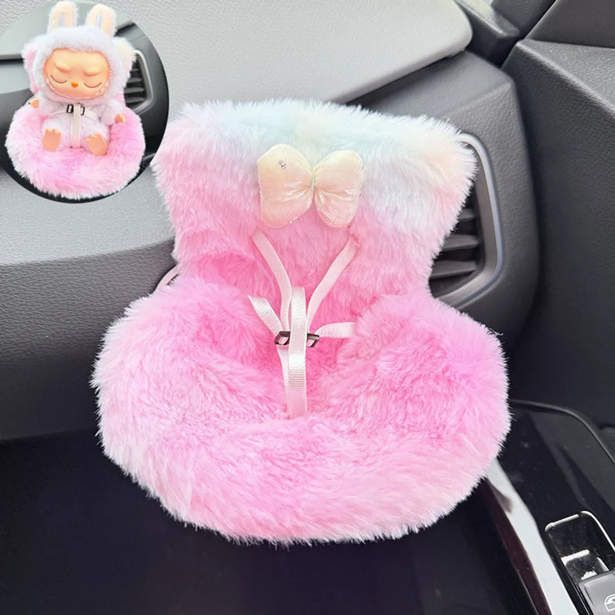 EZ Mini Cute Car Safety Seat Car Air Outlet Decoration Car Interior Decoration Ornament Suitable for 17cm labubu Dolls