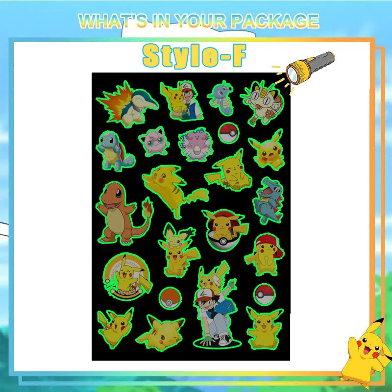 EZ Pokemon Luminous Tattoos for Kids Pikachu Styles Temporary Tattoos Stickers Boys Girls Glow Party Supplies Gifts for Children