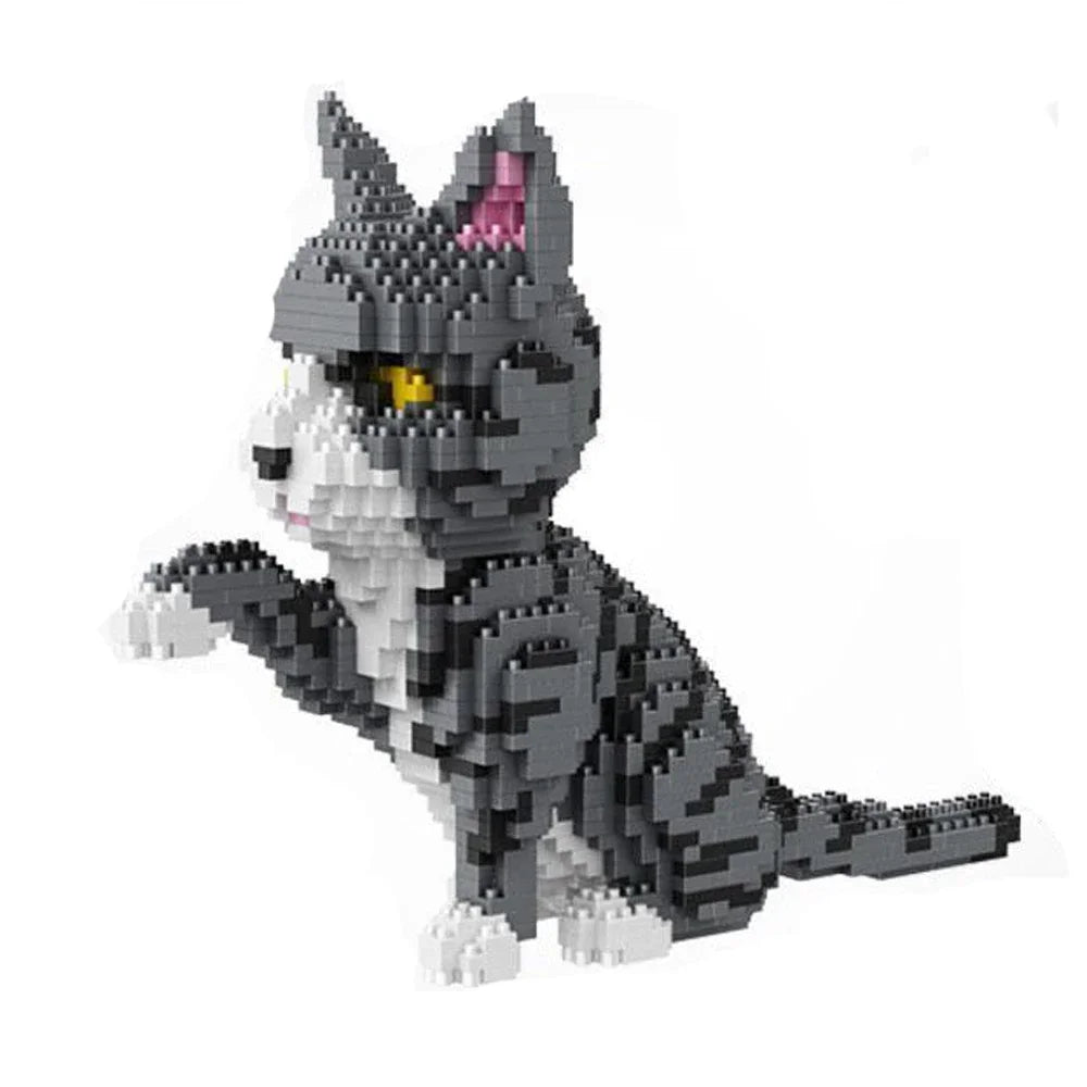 EZ Knew Built Four styles of expressive micro particle mini cat building blocks, orange and cow models, favored by pet enthusiasts