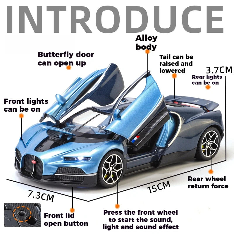 EZ 1:32 Bugatti Tourbillon V16 Supercar Alloy Metal Diecast Model Car Children's Toys Mini GT Collection Hobbies Birthday Gifts Boy