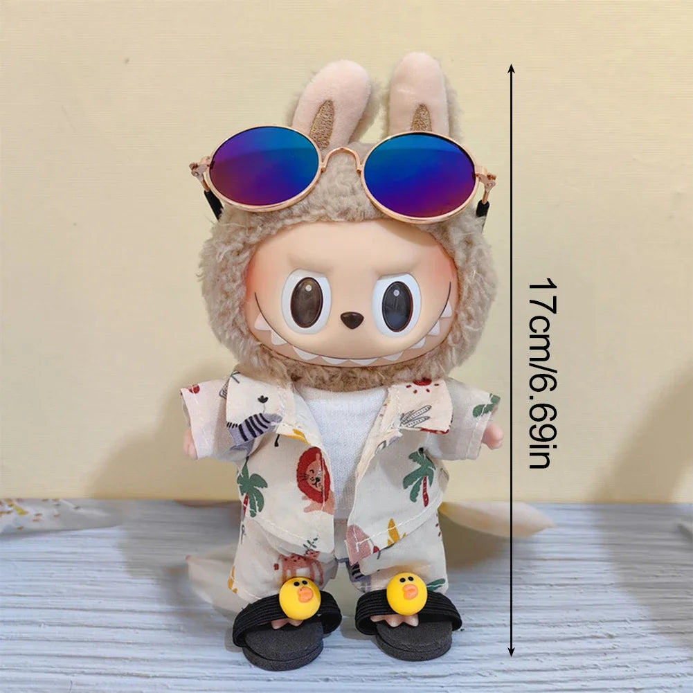 EZ For 17cm Labubu Doll Clothes Beachwear Fashion Clothes With Sunglasses Labubu Clothes Ropa Labubu
