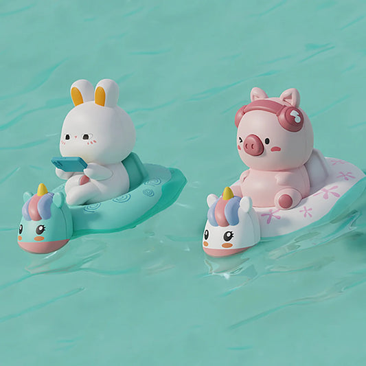 EZ Children's Water Playing Chain Rabbit Cute Pig Swimming Circle Clockwork Rowing Baby Bathroom Shower Interactive Toy