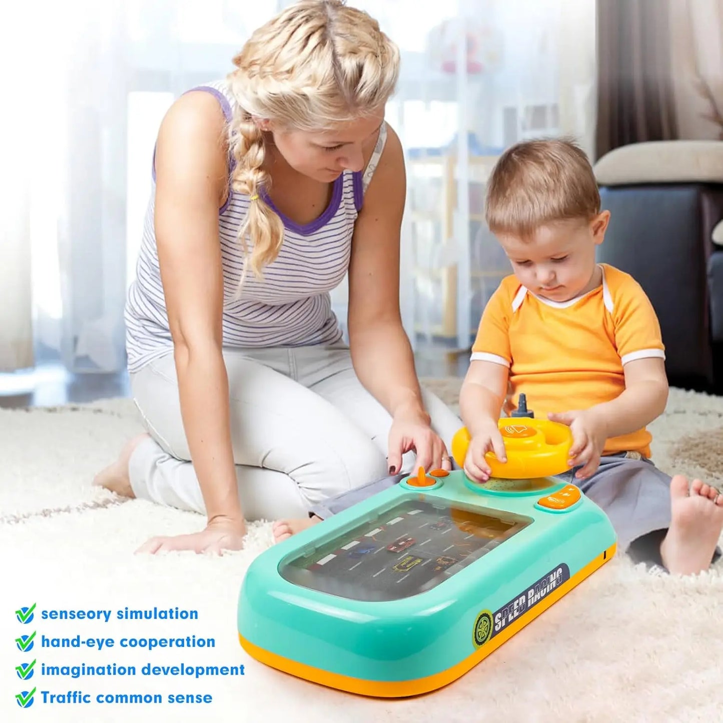 EZ Musical Steering Wheel Toys for Boys 4-6 Toddler Simulated Driving Racing Car Game with Sound  Interactive Educational Learning