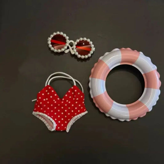 EZ Doll'S Clothes Outfit Accessories For Ropa Labubu 10cm cotton doll BJD Swimsuit glasses beach diving surfboard straw bag