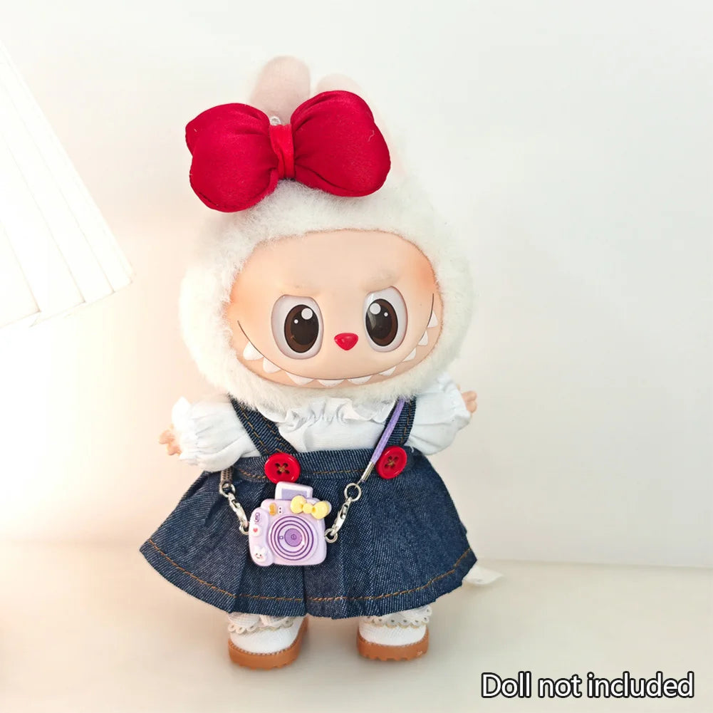 EZ 17cm Mini Plush Doll'S Clothes Outfit Accessories For Korea Kpop Exo Labubu Idol Dolls Corduroy overalls T-shirt Clothing Gift