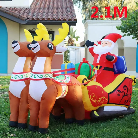 EZ 2.1M Christmas Inflatables Decoration Santa Claus Riding Sled Reindeer Inflatables Indoor Outdoor Decoration Garden Party Decor