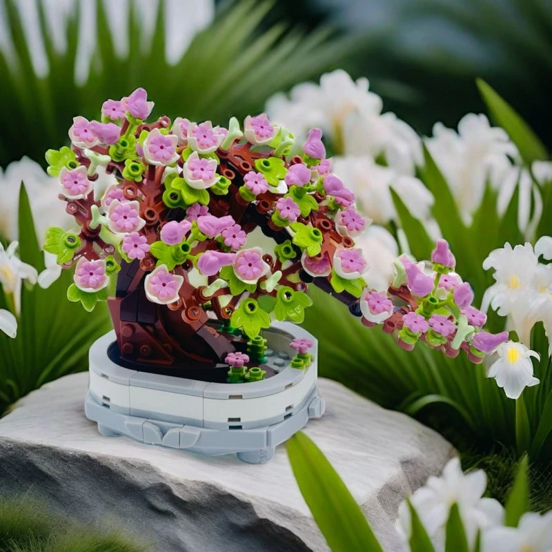 EZ 462PCS Bonsai Building Block Flower Creative Plant Cherry Blossom Tree Potted Bouquet DIY  Home Decoration Gifts Toys