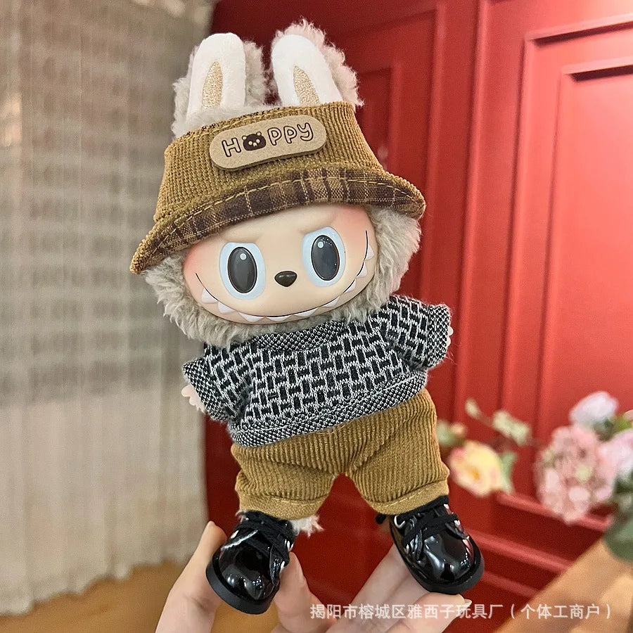 EZ 17cm Mickey Mini Costume Suitable Toy V3 for Labubu Clothes Korean Kpop Idol Pink Bright Silk Bow Princess Dress Birthday Gift