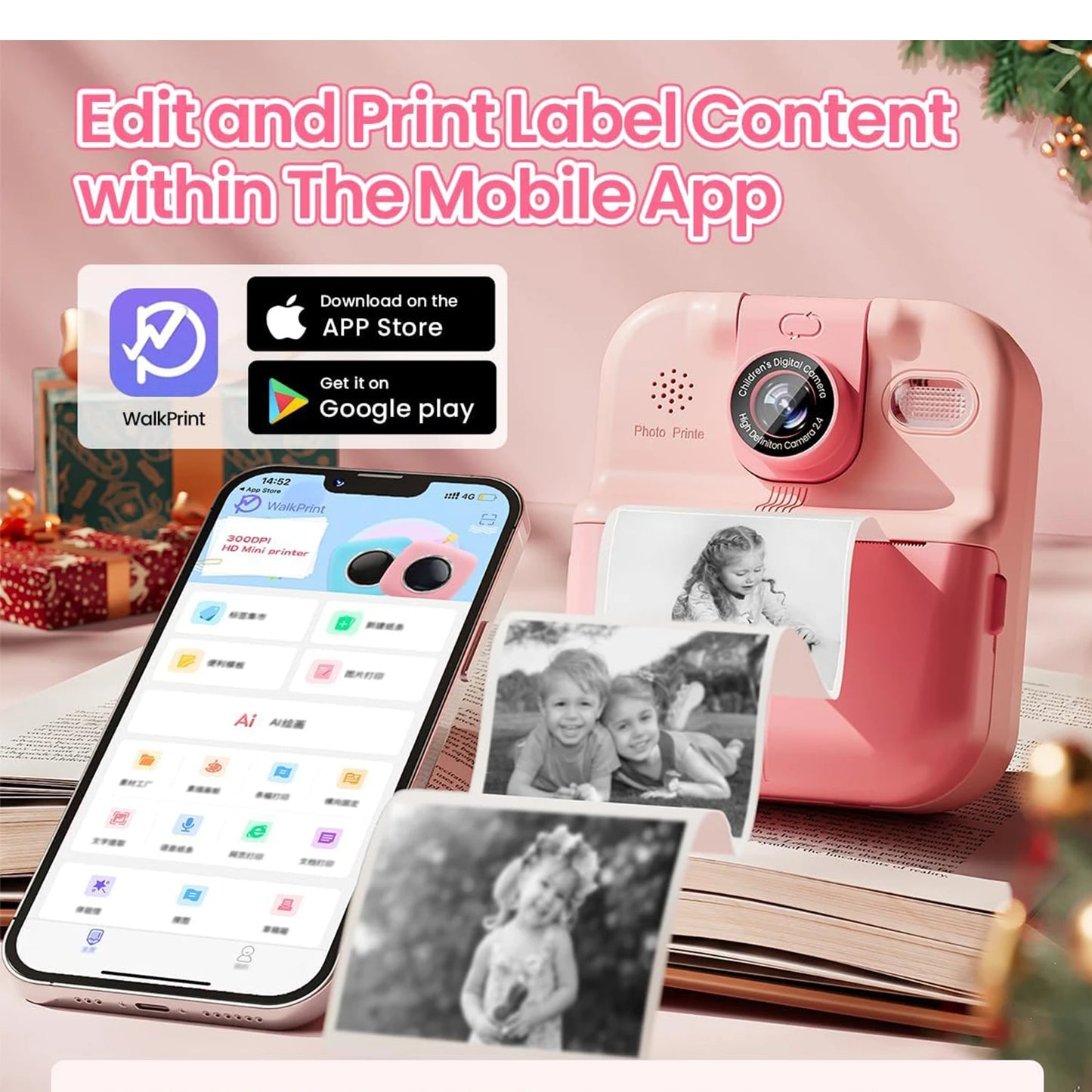 EZ Bluetooth Kids Camera Instant Print Photo 1080P Mini Toddler Camera for Boys Girls DIY Instant Print Toys With 32G SD Card