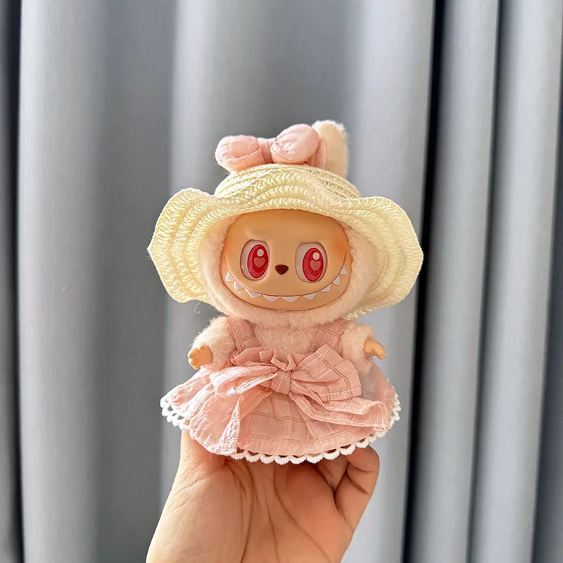 EZ Luxury Plush Wedding Dress Dolls Clothes for Labubu I II Korea Style Fluffy Romantic Wedding Dress Flower Hat Suit for Ladbubu