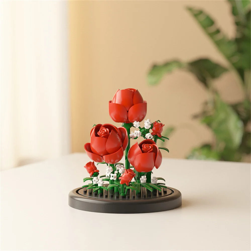 EZ Eternal Flower Bouquet Bonsai Potted Plant Micro Building Blocks Model Home Decoration Toy For Kid Birthday Gift