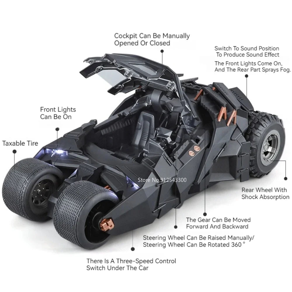 EZ Large Scale 1:18 Batmobile Car Model Toy The Dark Knight Trilogy Sound Light Sliding Spray Alloy Vehicle Models Ornaments Gifts