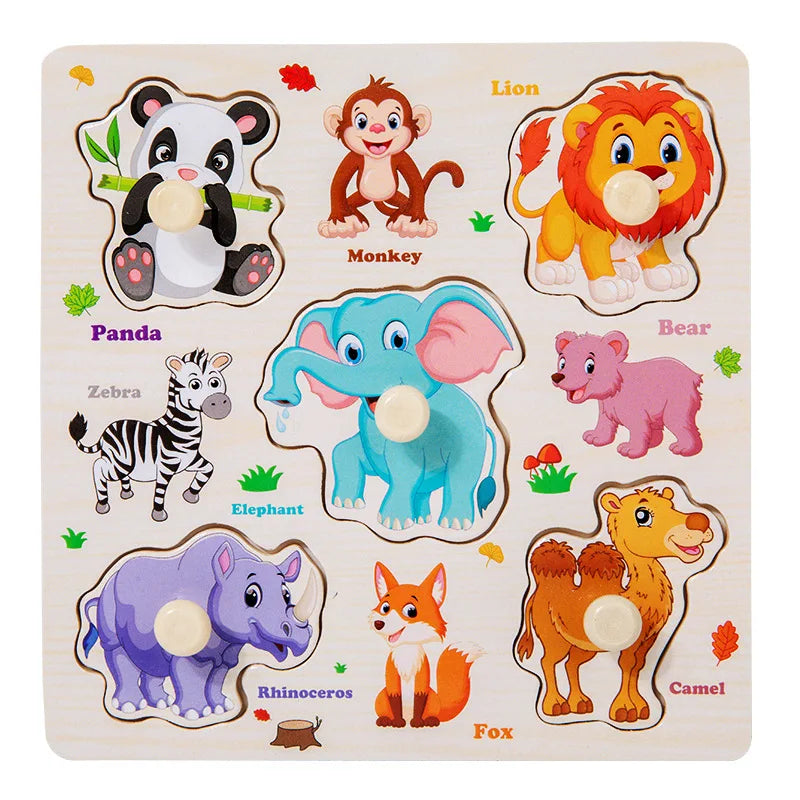 EZ Baby Wooden Puzzles Montessori Toys 1 2 3 Years Toddler Toys Hand Grab Board Alphabet Number Cognition Learning Educational Toys