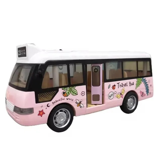 EZ Kids Sound Light Tour School Bus Model Boy Girl Toy Die Cast Metal Little Cars Cars City Bus Friction Powered Play Toys Gift