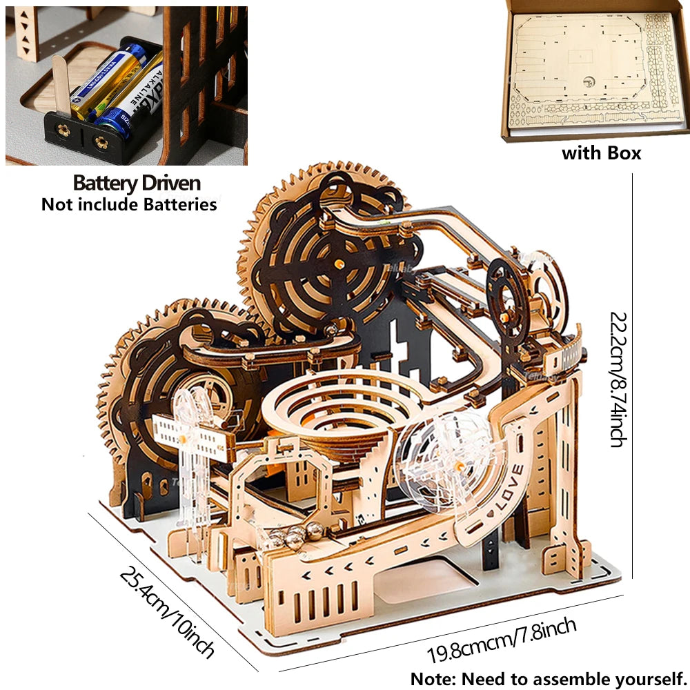 EZ 3D Wooden Puzzle Building Model Kit Electric Motorized Marble Run STEM Educational Construction Toys for Kids Adults Gifts