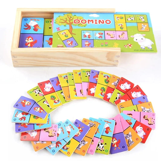EZ Kids Cognitive Animal Solitaire Dominoes Puzzle Toy Montessori Wooden Animal Color Cognitive Cartoon Jigsaw Board Education Toys
