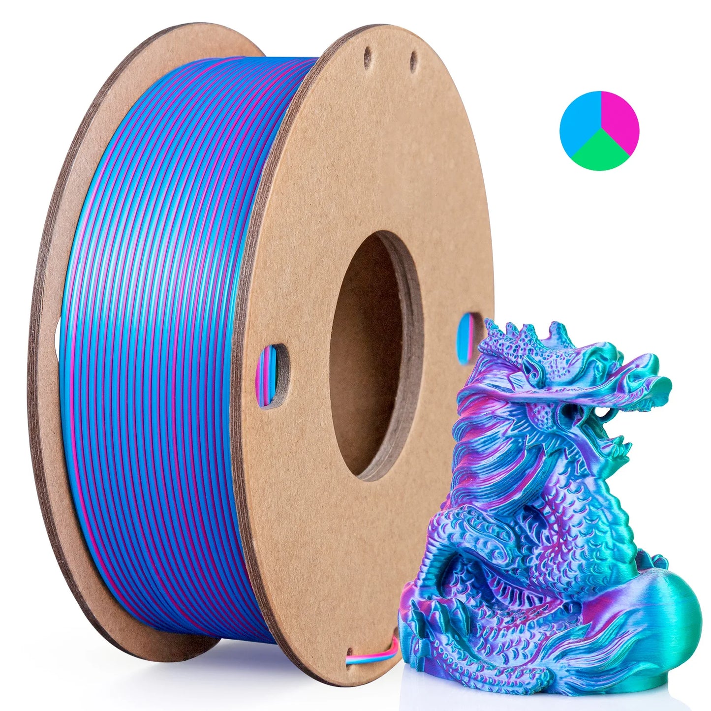 EZ Silk PLA 3D Printer Filament 1.75mm Triple Color Silk PLA Filament 3D Printing Filament 250g 3 In1 Color