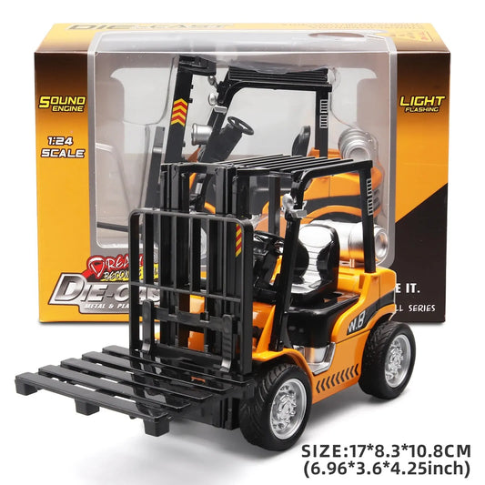 EZ 1:24 Scale Alloy Construction Forklift & Crane Toy Model with Retroactive Motion & Sound & Light Effects - Ideal for Kids' Play