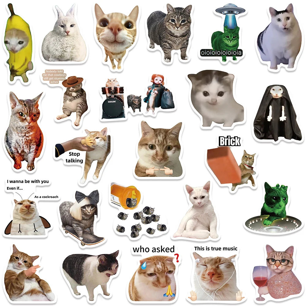 EZ 10/30/50pcs Creative Network Popular Funny Cat Meme Graffiti Stickers DIY Laptop Phone Case Cartoon Decoration Sticker Kids Toys