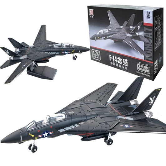 EZ 1:72 Creative Military Series Building Blocks New Black F14 Panda Multi Purpose Supersonic Fighter Model Toys For Kids Xmas Gift