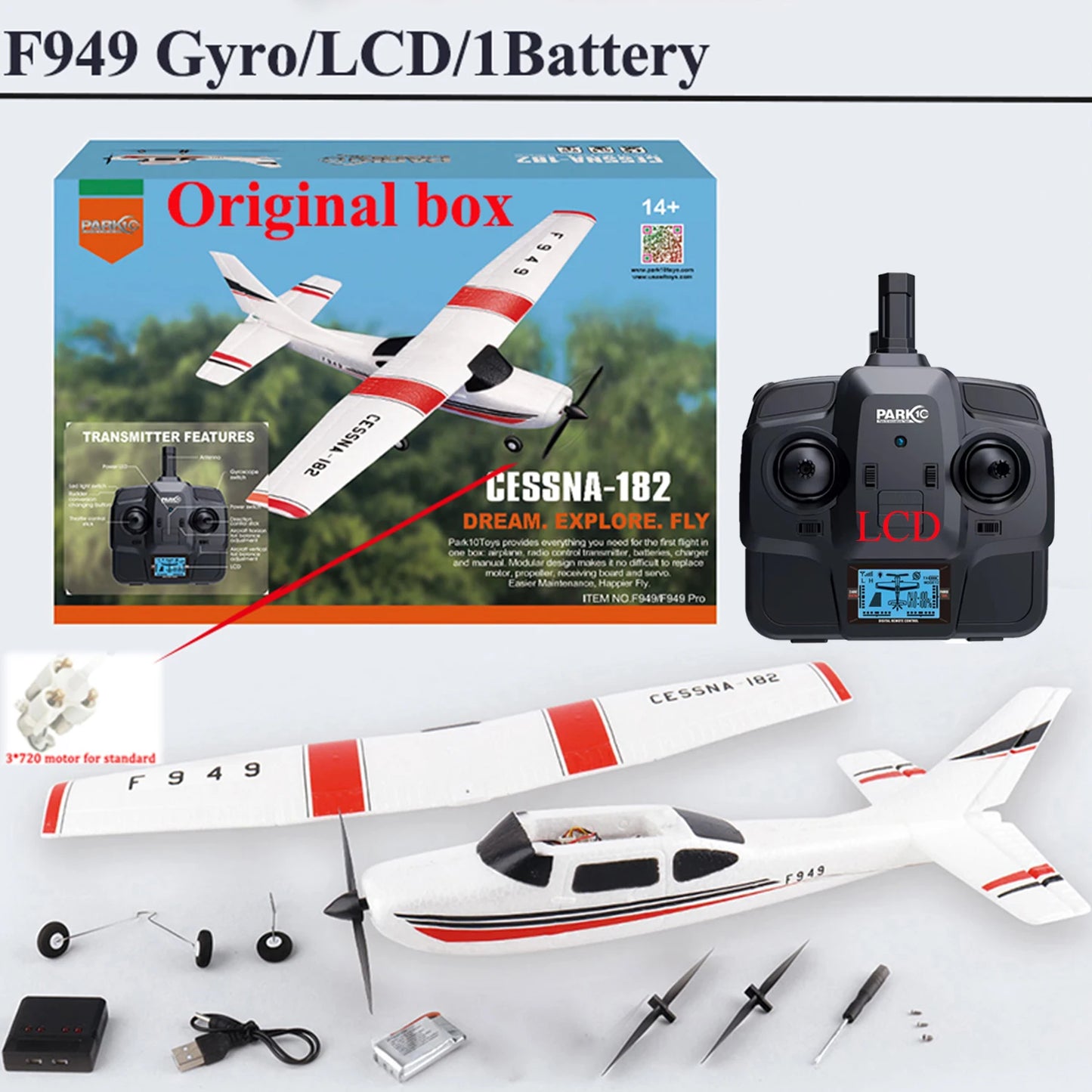 EZ WLtoys 2.4G F949 LCD Version RC Airplane Cessna 182 3D6G 3Ch Fixed Wing Plane Outdoor Drone RTF With Gyroscope And Night