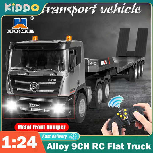 EZ 1:24 Huina RC Flat Truck Model 9Channels Alloy Engineer Vehicle 2.4G Remote Control Car Radio Controlled Trailer Christmas Gifts