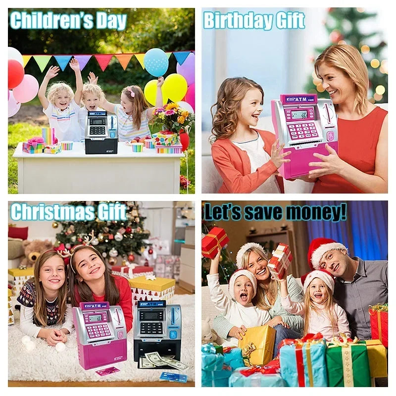 EZ Children ATM Automatic Deposit Teller Machine Toy Smart Password Swipe Card Saving Box Kids Electronic Piggy Bank Christmas Gift