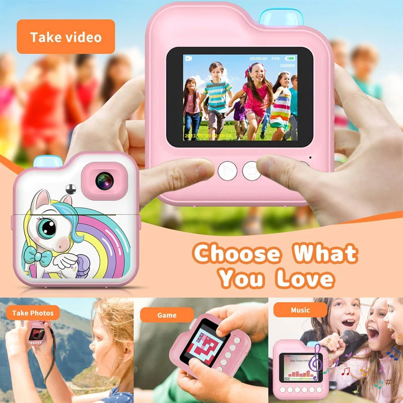 EZ Children Camera Mini Instant Print Digital Camera 32G TF Card Inkless Printing Paper Kids Video Educational Toys For Kids Gift