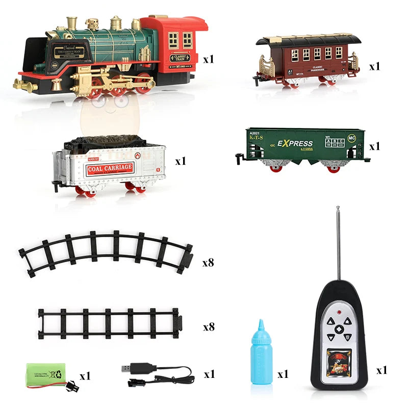 EZ Remote Control Track Train Car Classical Simulation Water Steam Electric Railway Set Christmas Gift Educational Toy For Children