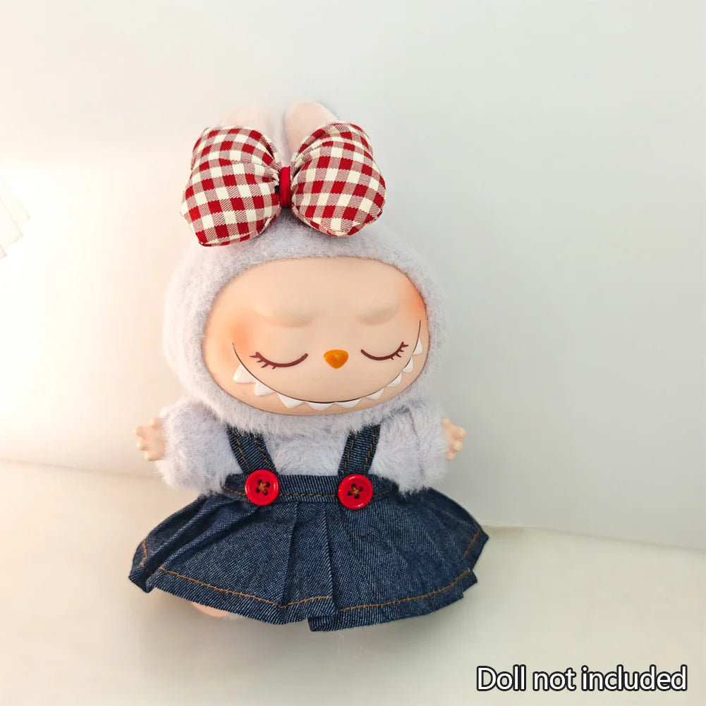 EZ 17cm Mini Plush Doll'S Clothes Outfit Accessories For Korea Kpop Exo Labubu Idol Dolls Corduroy overalls T-shirt Clothing Gift