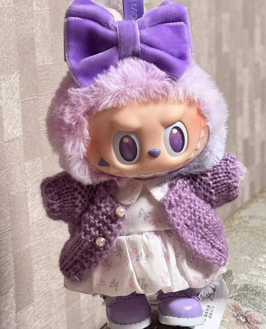 EZ For Labubu 3.0 Big into Energy Series Clothes  Labubu red checkered dress Purple sweater cardigan Labubu Clothing
