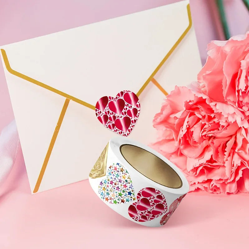 EZ 50-500pcs 1inch Red Heart Stickers for Valentine's Day Baking Packaging Sticker Envelope Seals Love Decorative Sticker