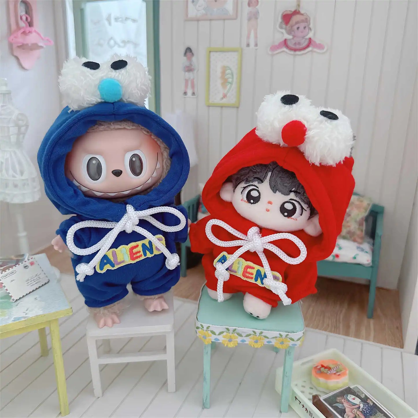 EZ Labubu Doll Clothes Outfit Accessories for Korea Kpop Exo Labubu Idol Dolls 17cm Cotton Doll Crawling Clothes Pull-up Clothing