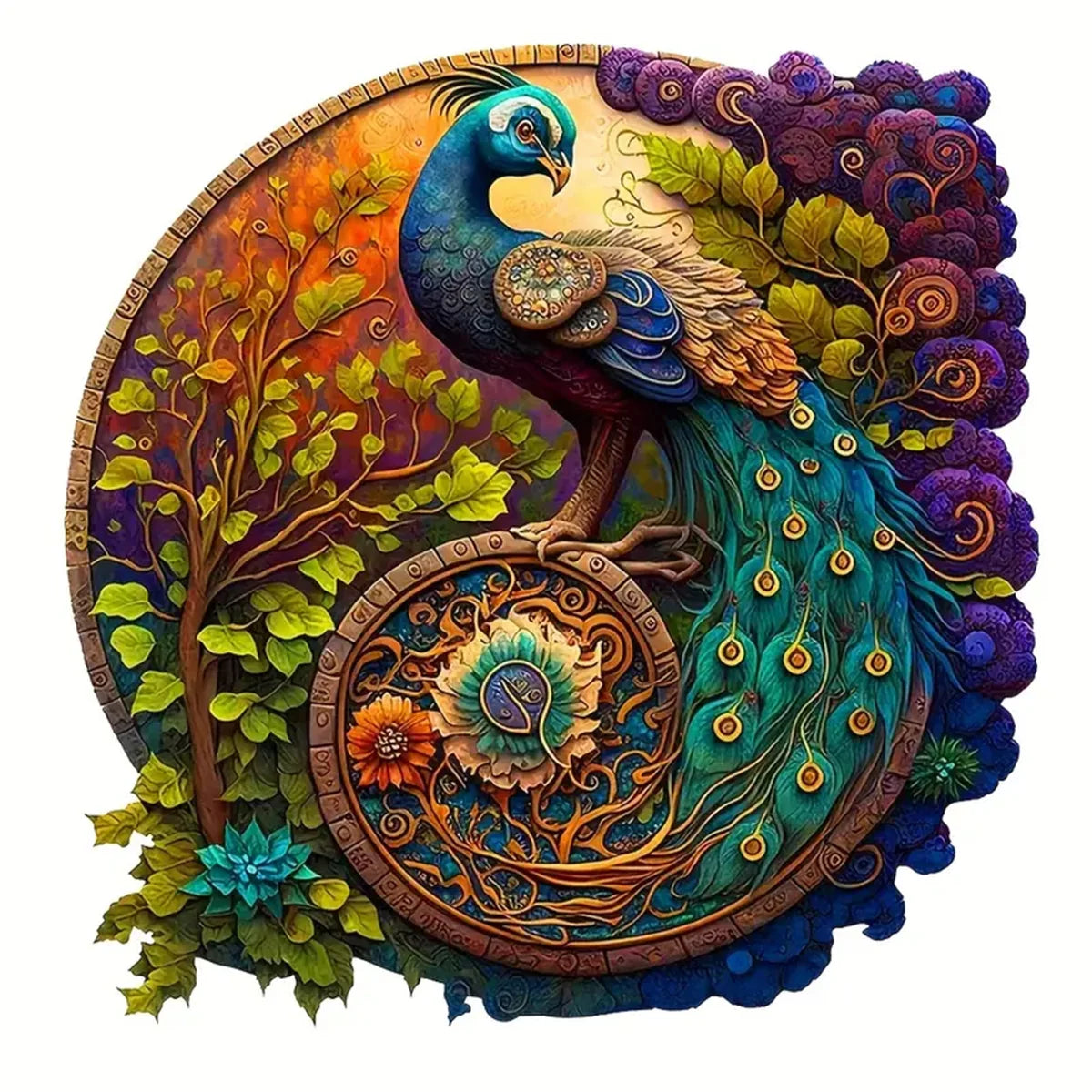 EZ Adult Animal Wooden Puzzle Round Peacock and Bird Wooden Puzzle Children's Puzzle Toy Festival Gift Fox Shape Jigsaw Puzzles