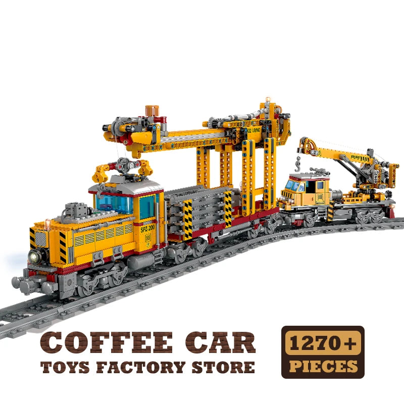 EZ Technical City Power MOC Train Bricks 3D Model Railway Track Locomotive Building Blocks Subway Car Children Toys Christmas Gifts