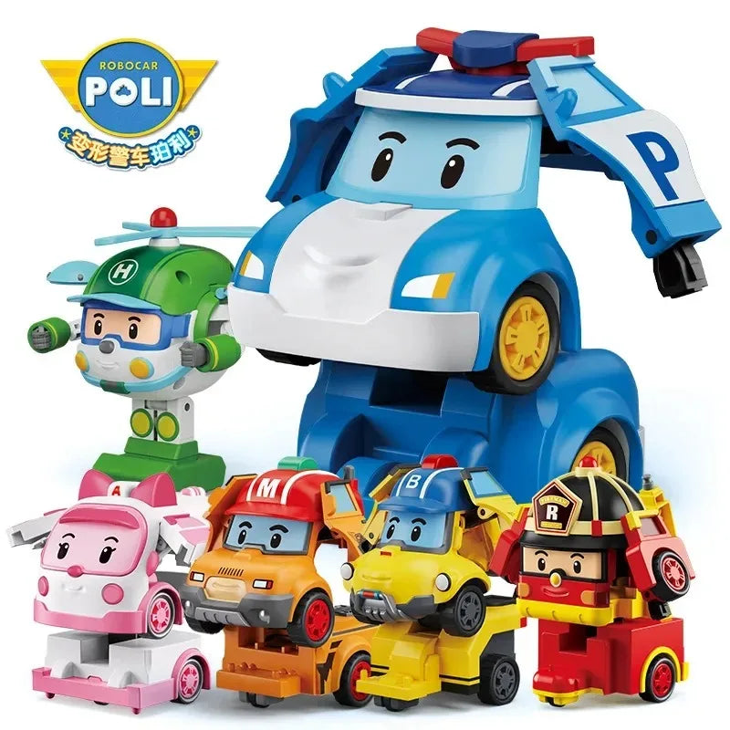 EZ 6pcs/set Cartoon Robocar Poli Action Figures Transformation Anime Hand Deformation Car Model Airplane Gift Toys Robots For