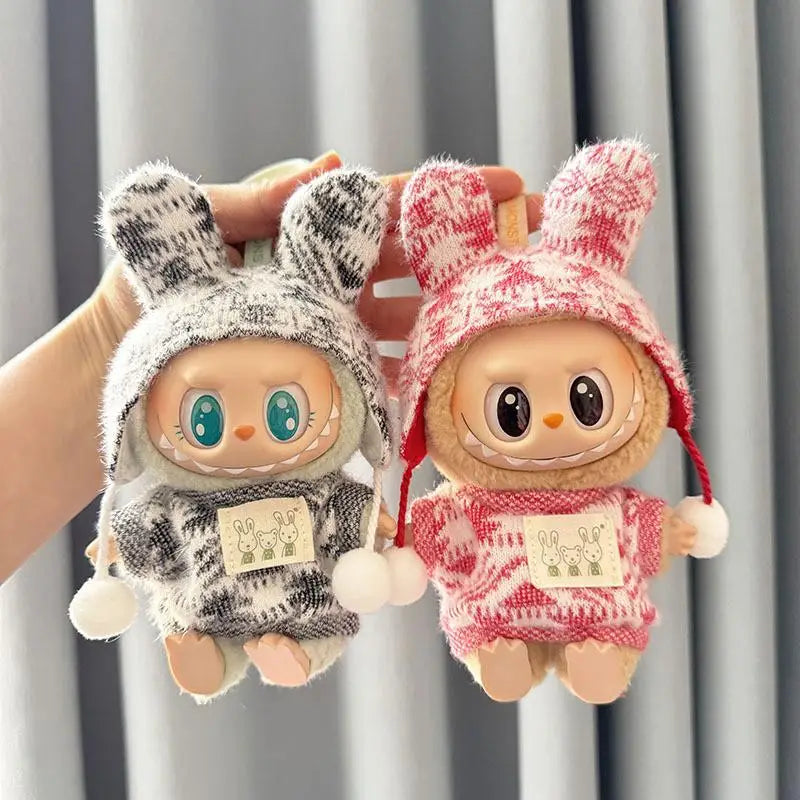 EZ For 15-17 cm Labubu clothes outfit Labubu sitting party jacquard two-piece set Dolls Accessories Cute Decoration