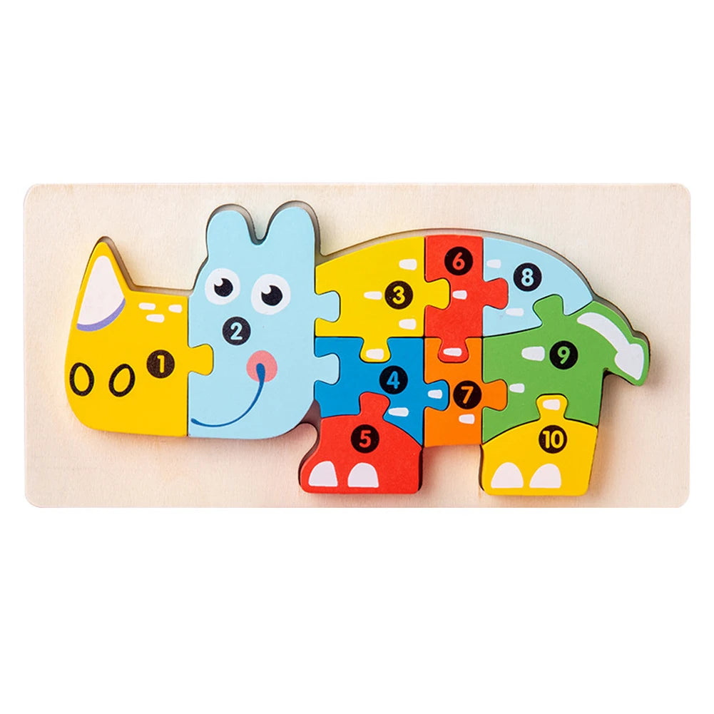 EZ High Quality 3D Wooden Puzzles Educational Cartoon Animals Early Learning Cognition Intelligence Puzzle Game For Children Toys